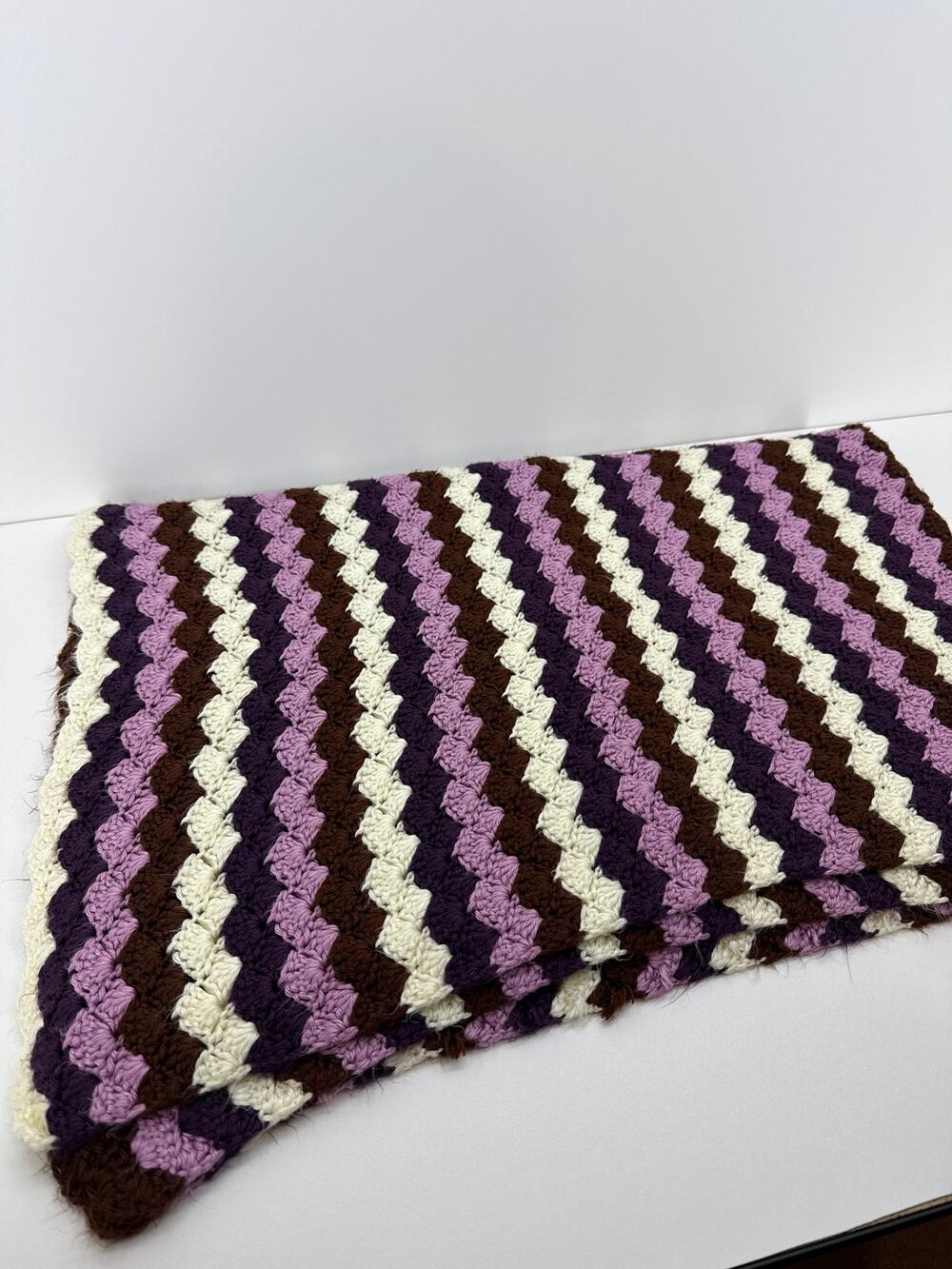 Handmade Crochet Blanket - Shades of Purple & Cream - 3x4 ft